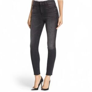 Mother High Waisted Looker Ankle Fray Hem Jeans Womens Size 30 Black Night Hawk